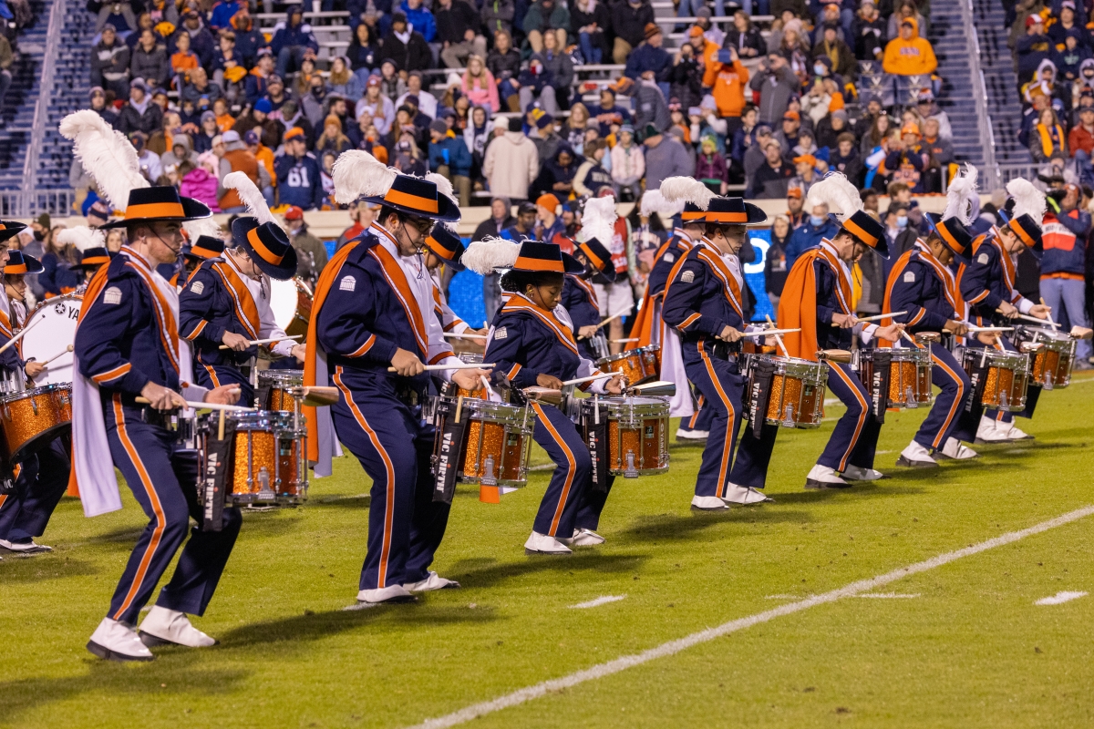 UVA Drumline performing at the 2021 football game vs. Notre Dame. 