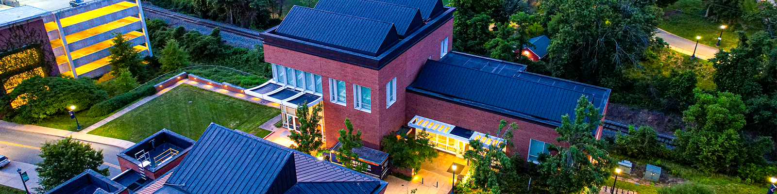 The Hunter Smith Band Building is seen from an aerial view.